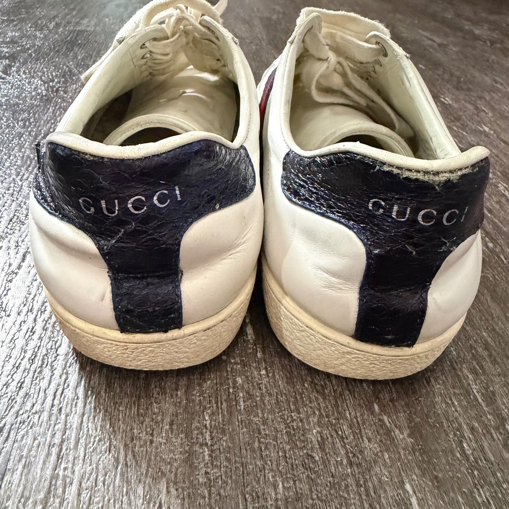 Gucci Ace Sneakers Mens White Navy Red Web Stripe 8 Leather Low Top Trainers - Picture 4 of 10